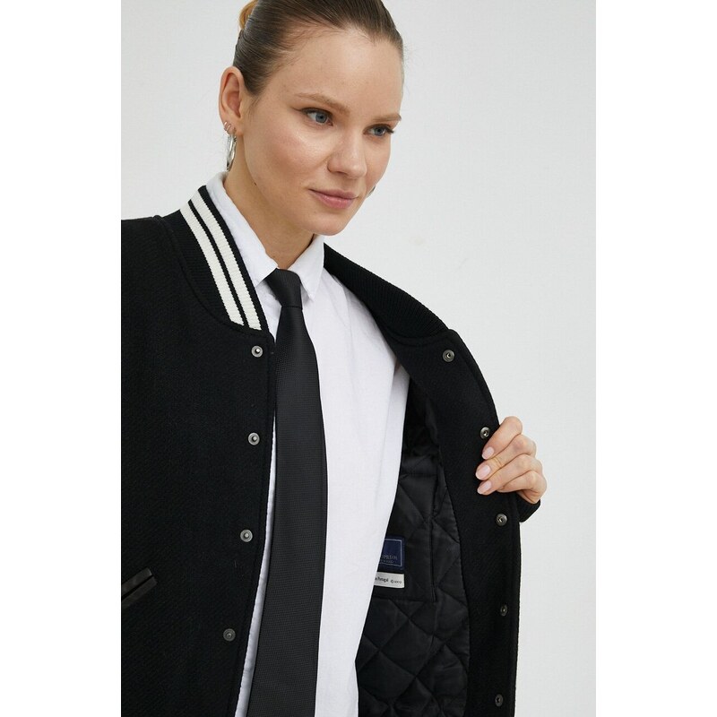 Filling Pieces jachetă bomber din lână Varsity Jacket culoarea negru, de tranziție, oversized, 81422201863