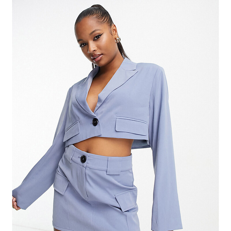4th & Reckless Petite exclusive tailored cropped blazer co-ord in dusty blue