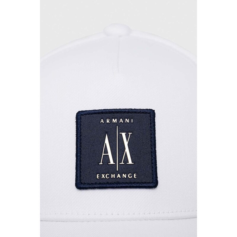 Armani Exchange șapcă de baseball din bumbac culoarea alb, cu imprimeu