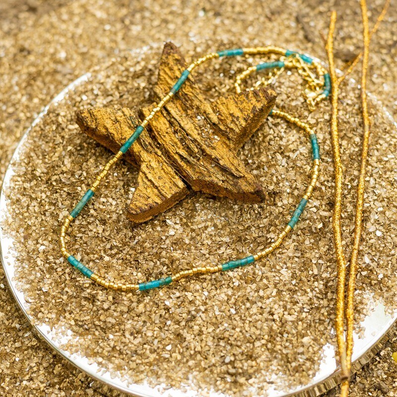 Colier choker pietre naturale placat cu aur 18 K, elegant Vania cu Miyuki Seed