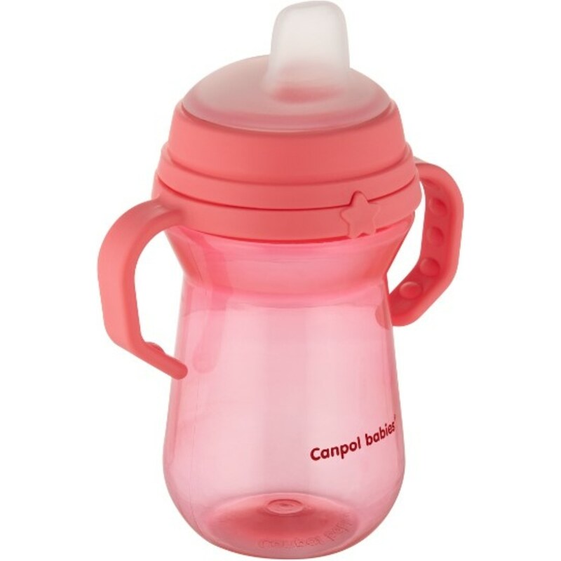Pahar care nu se varsă Canpol Babies cu gura moale, roz, 250 ml
