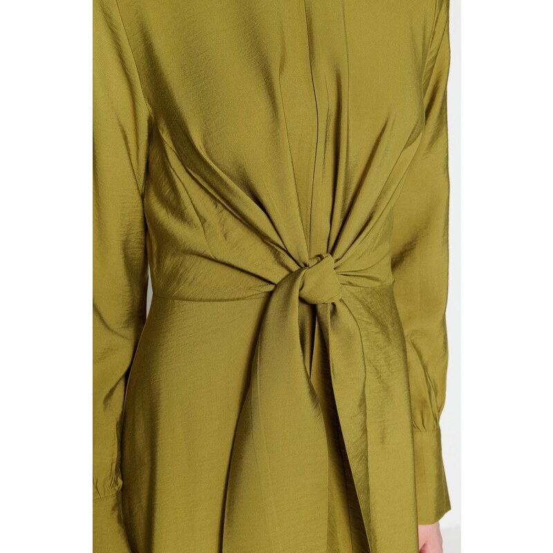 Rochie țesută verde Trendyol Oil cu cravată în talie Detaliu