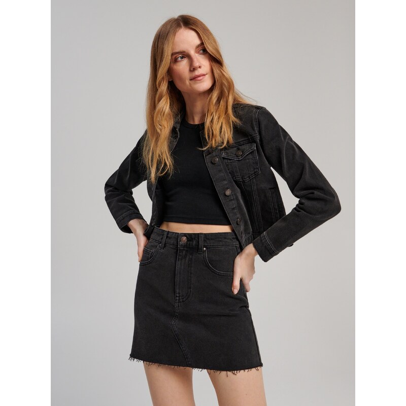 Sinsay - Fustă mini din denim - Negru - GLAMI.ro