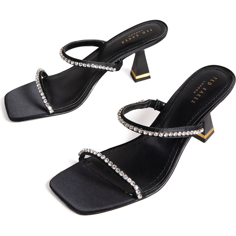 TED BAKER Mules Rinita Diamante Satin Mule Heel Sandal 70Mm 267692 black