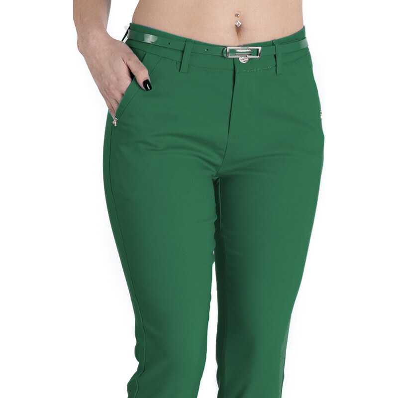 Pantaloni Chic Pantaloni Alyssa Verde Inchis Eleganti Marime Mare