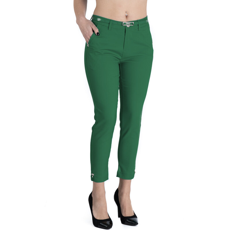 Pantaloni Chic Pantaloni Alyssa Verde Inchis Eleganti Marime Mare