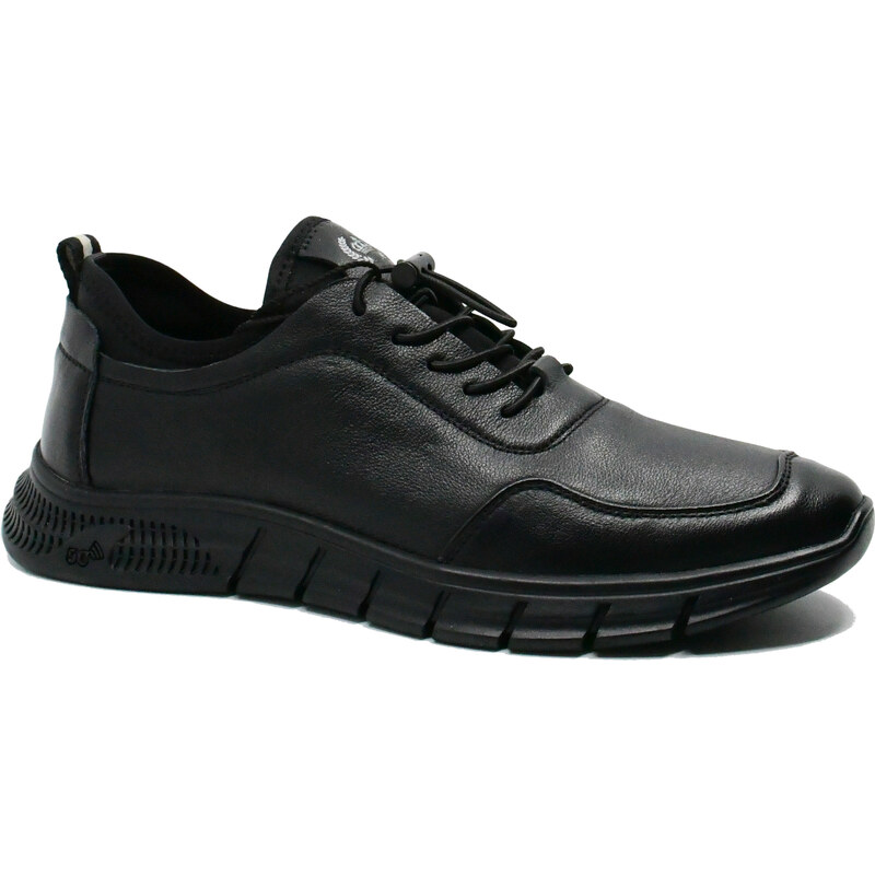 Pantofi sport Franco Gerardo negri din piele naturala cu granulatii FNX9015