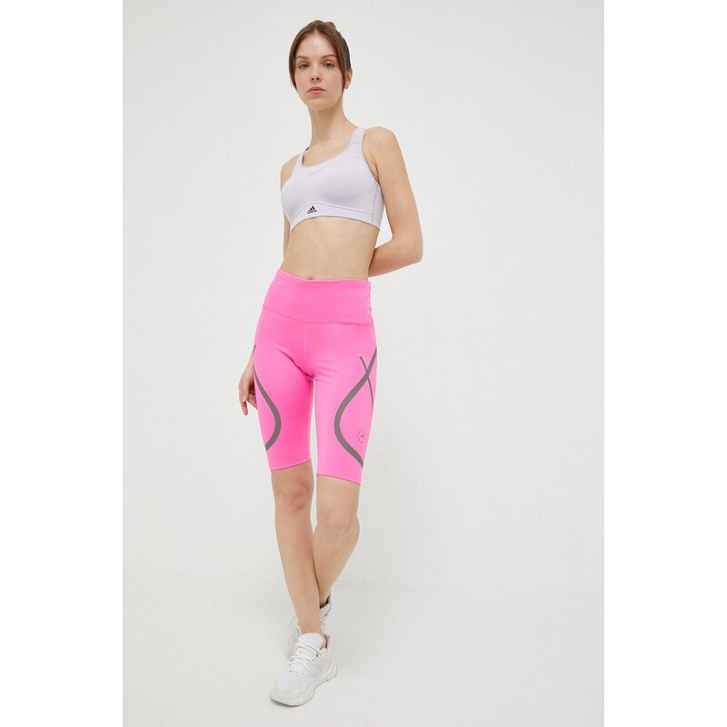 adidas by Stella McCartney pantaloni scurți de alergare culoarea roz, cu imprimeu, high waist