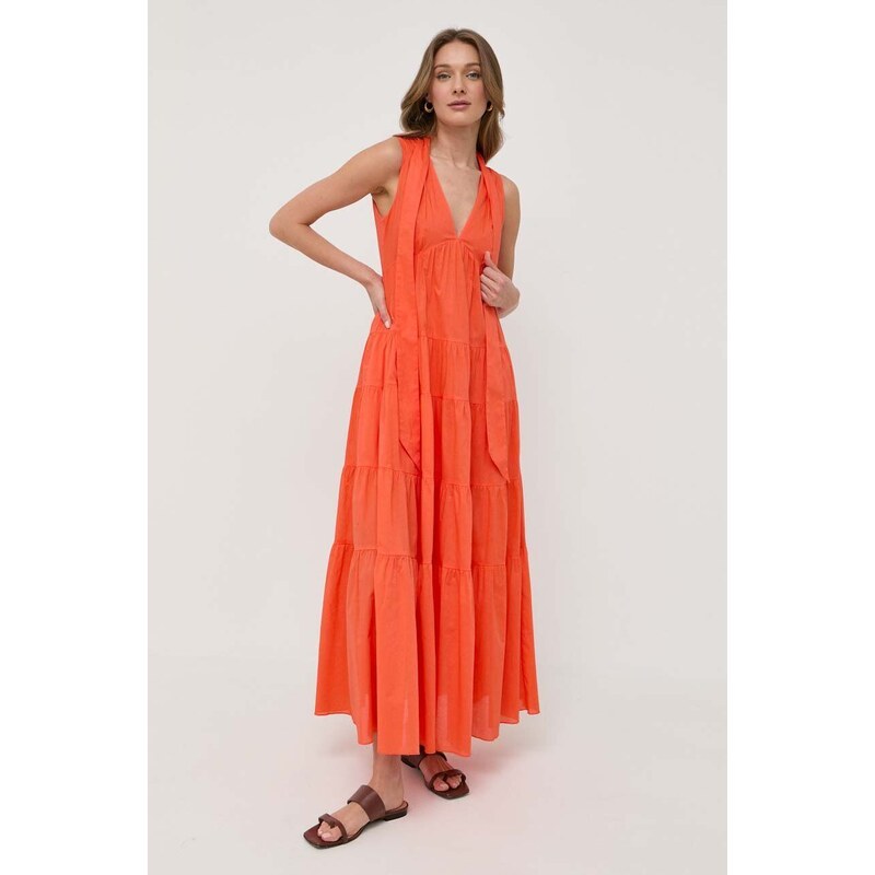 MAX&Co. rochie din bumbac culoarea portocaliu, maxi, evazati