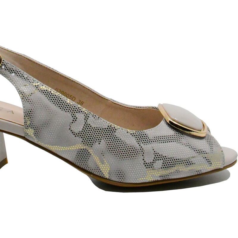 Sandale elegante Epica gri bej din piele intoarsa, cu imprimeu sarpe OTR20005