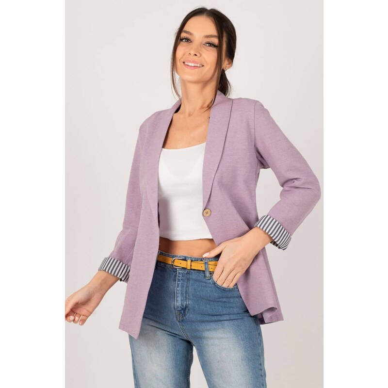 armonika Women's Lilac Striped Single Button Jacket