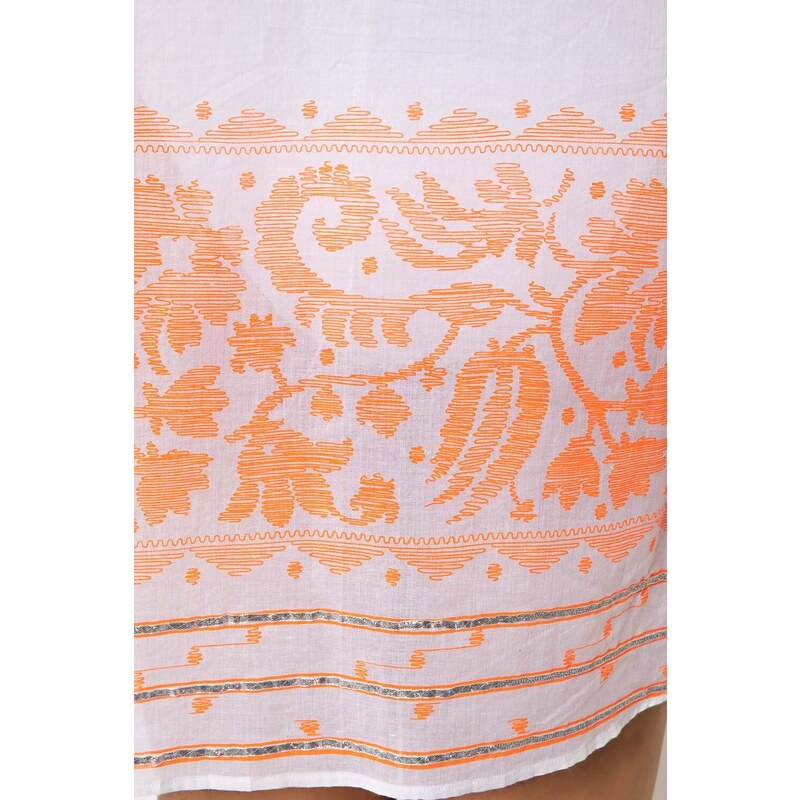 JULIET DUNN Cămaşă Shirt W/Dhaka Print & Silver Trim JD6138-P PNK/N ORG pale pink/neon orange