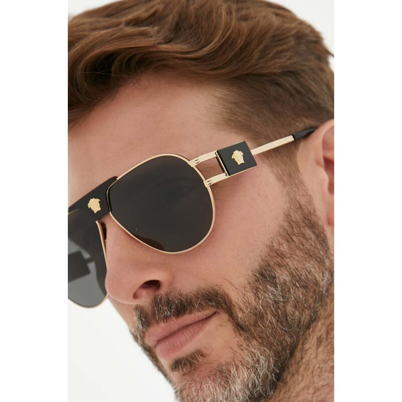 Versace ochelari de soare barbati, culoarea auriu
