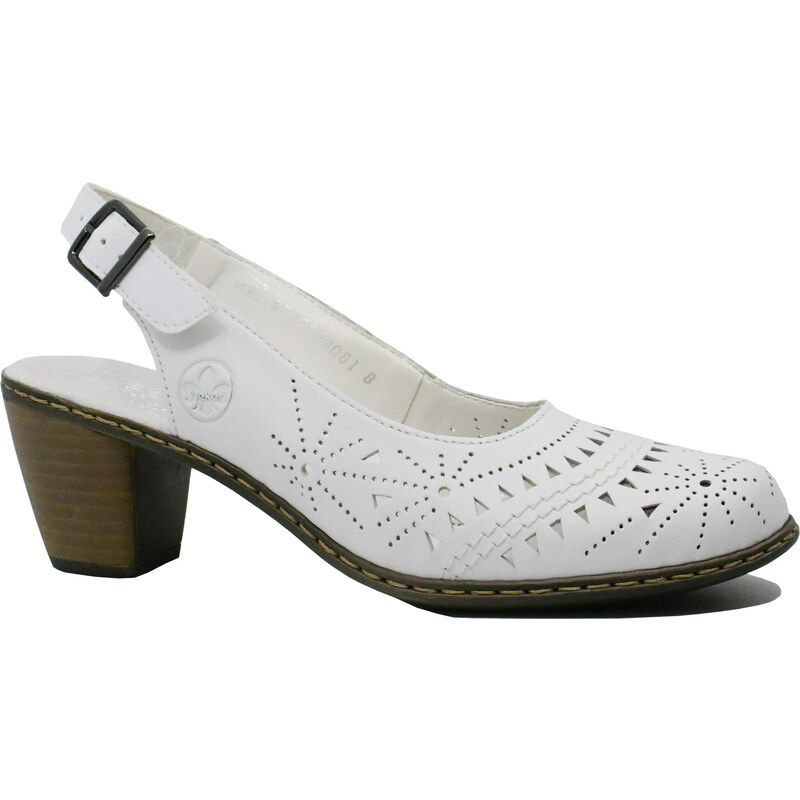 Pantofi decupati Rieker din piele naturala albi cu stelute perforate RIK40983-80