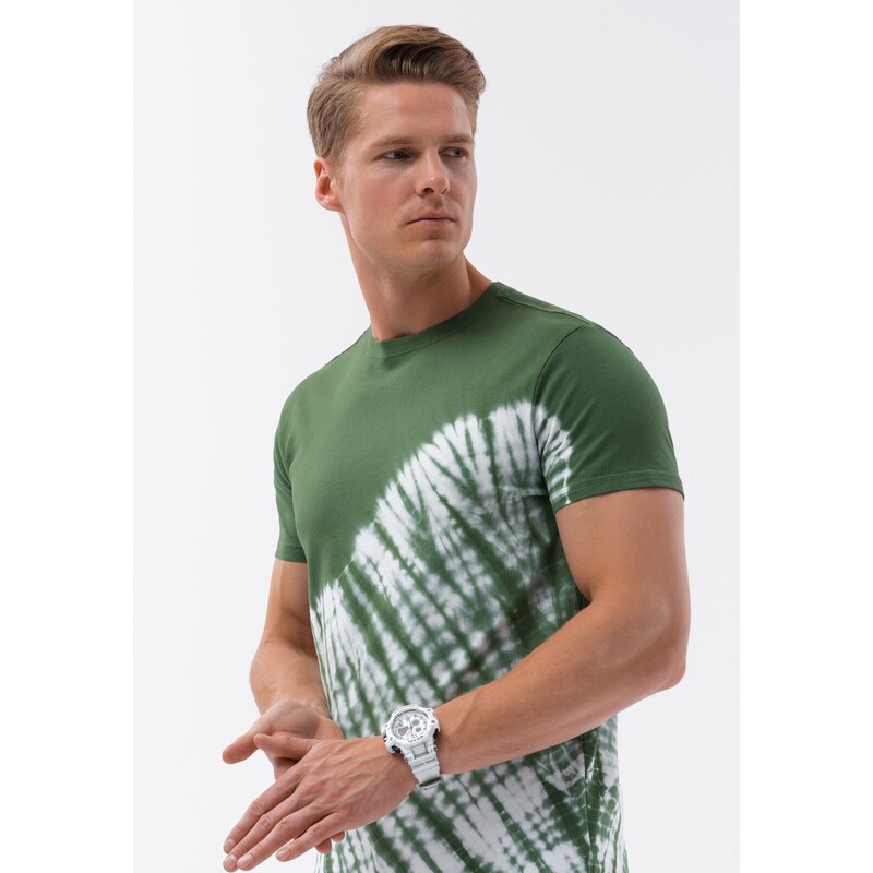 Ombre Tricou TIE DYE din bumbac pentru bărbați - verde V3 S1617