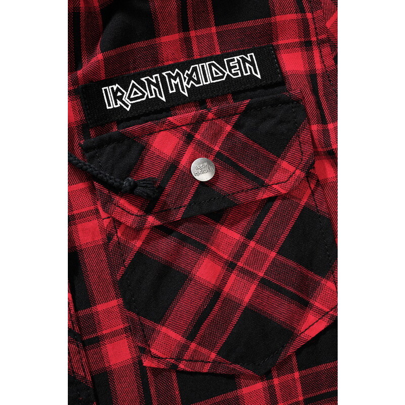 Cămașă pentru bărbați Iron Maiden - EDDI - Check - BRANDIT - 61048-dark roșu+b