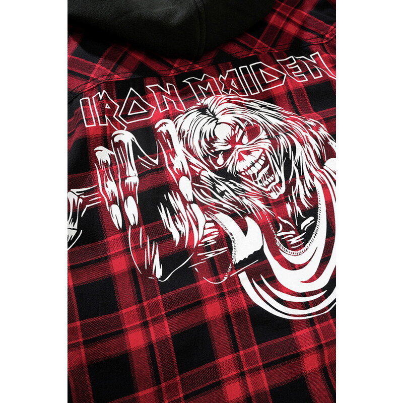 Cămașă pentru bărbați Iron Maiden - EDDI - Check - BRANDIT - 61048-dark roșu+b