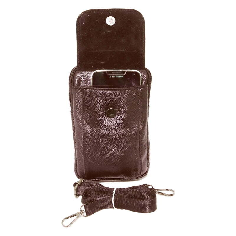 Borseta de umar si curea, suport telefon din piele naturala, maro, 11/17 cm, Magrot 20238