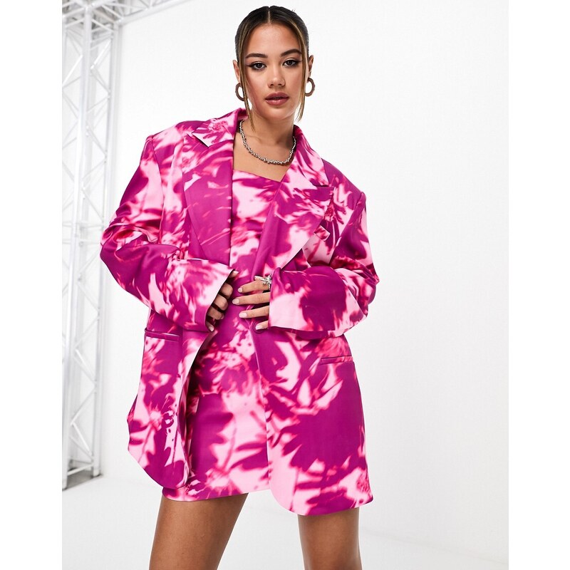Kyo The Brand oversized blazer co-ord in pink dye print-Multi