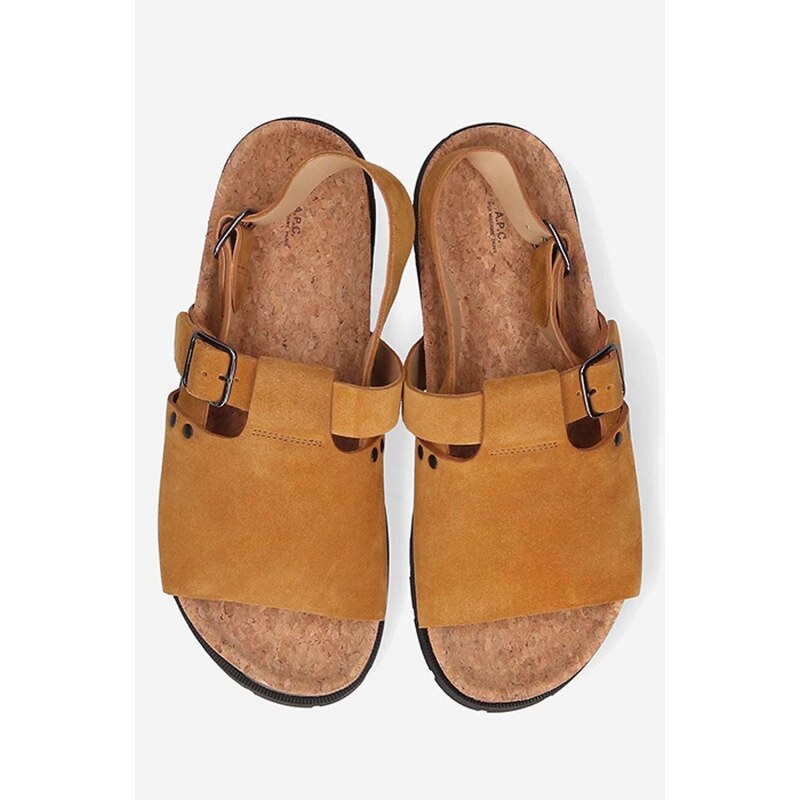 A.P.C. sandale din piele întoarsă sandales Noe bărbați, culoarea maro PXBAH.H51057-CARAMEL