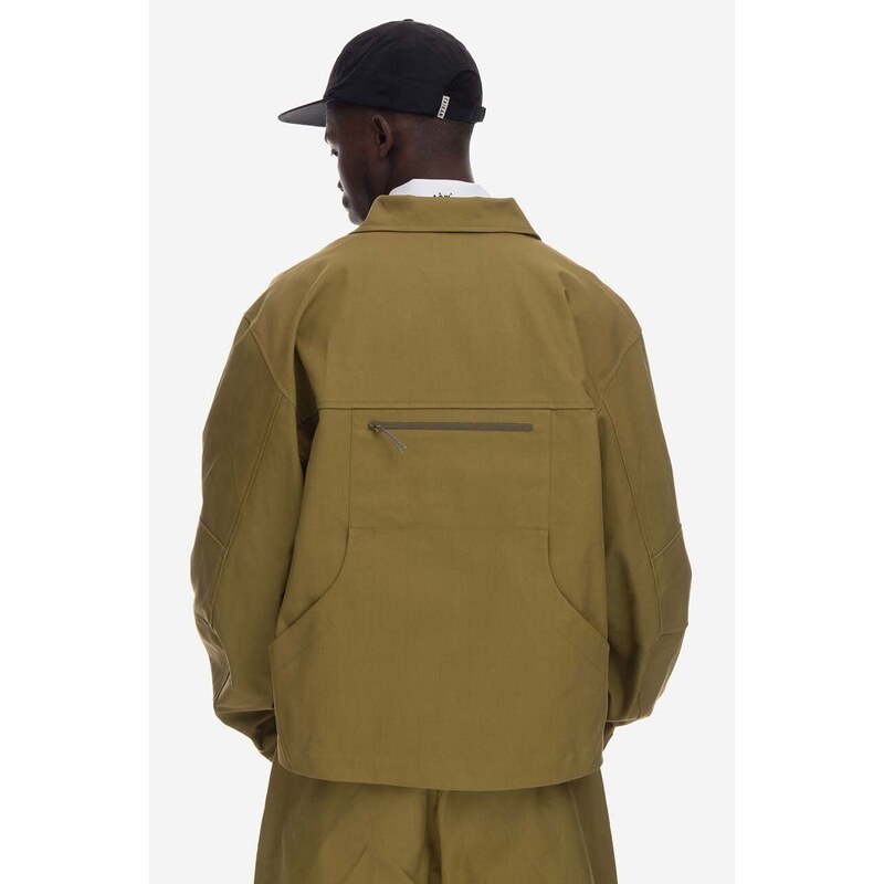 ROA jachetă de bumbac culoarea verde, de tranziție, oversize RBM0024FA22-A22