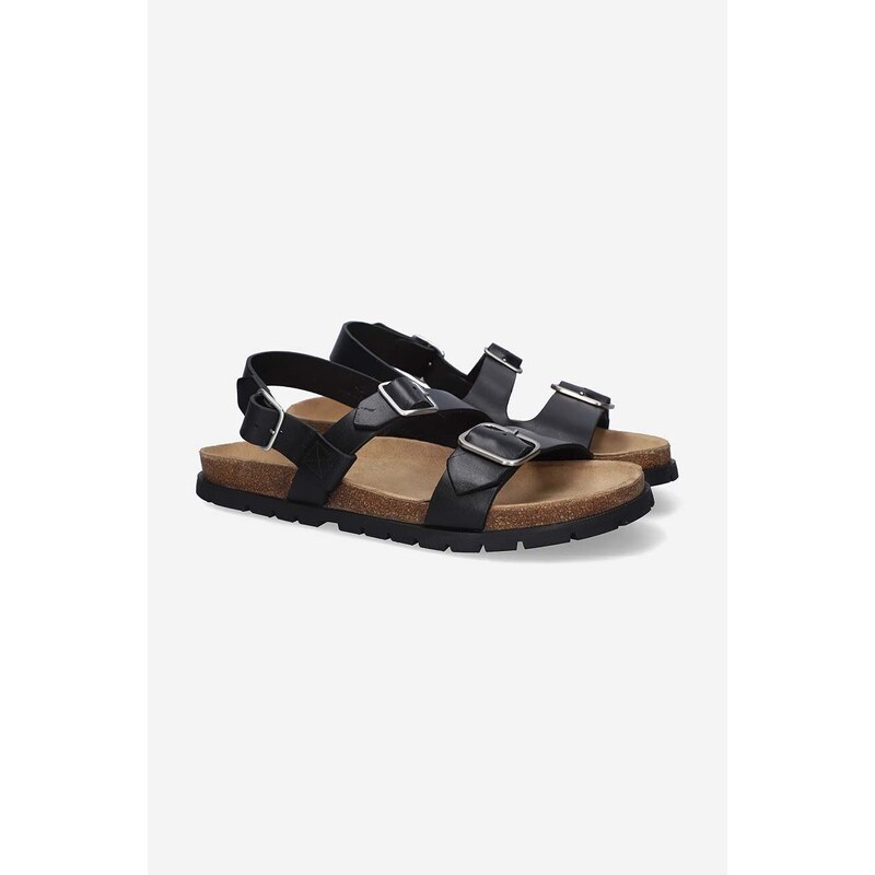 A.P.C. sandale de piele bărbați, culoarea negru PXAWV.H51075-BLACK