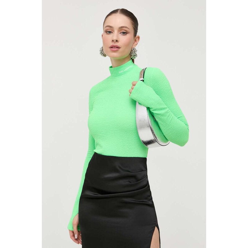 Karl Lagerfeld longsleeve femei, culoarea verde, cu turtleneck