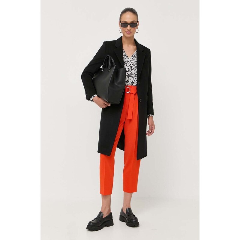 BOSS palton de lana culoarea negru, de tranzitie