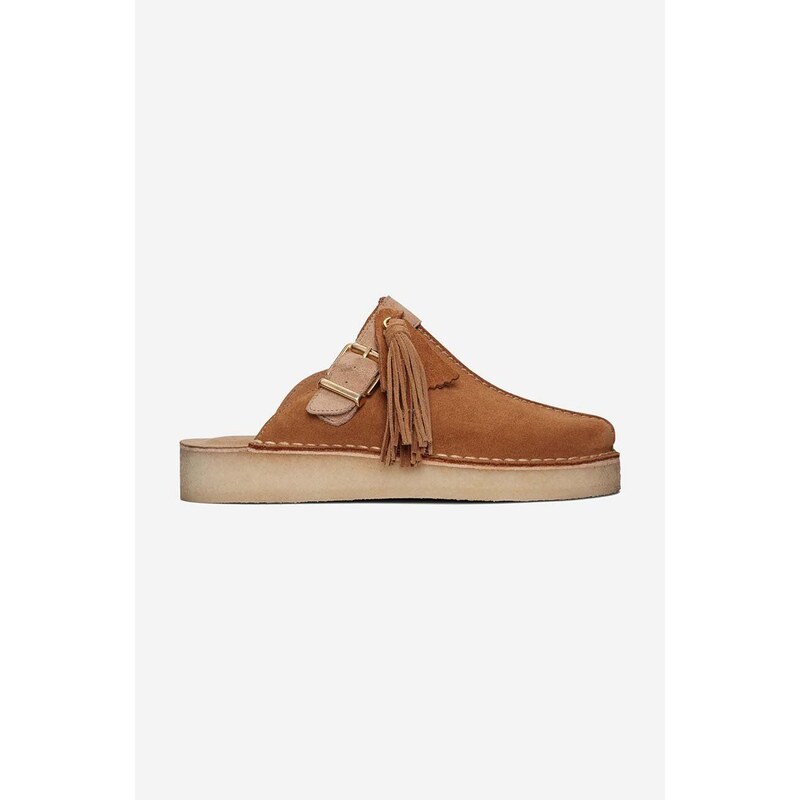 Clarks Originals papuci din piele Trek Mule femei, culoarea maro, 26169975