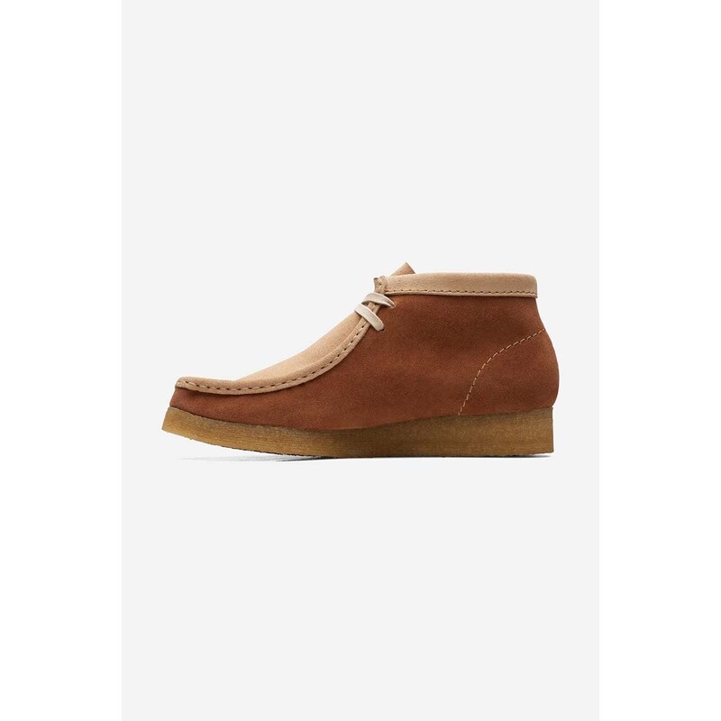Clarks Originals pantofi de piele întoarsă Wallabee Boot femei, culoarea maro, toc pană, 26169841