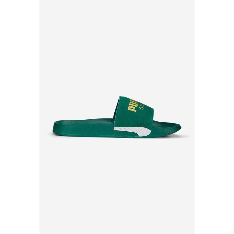 Puma papuci din piele Leadcat 2.0 Suede Classic bărbați, culoarea verde 384872.10-green