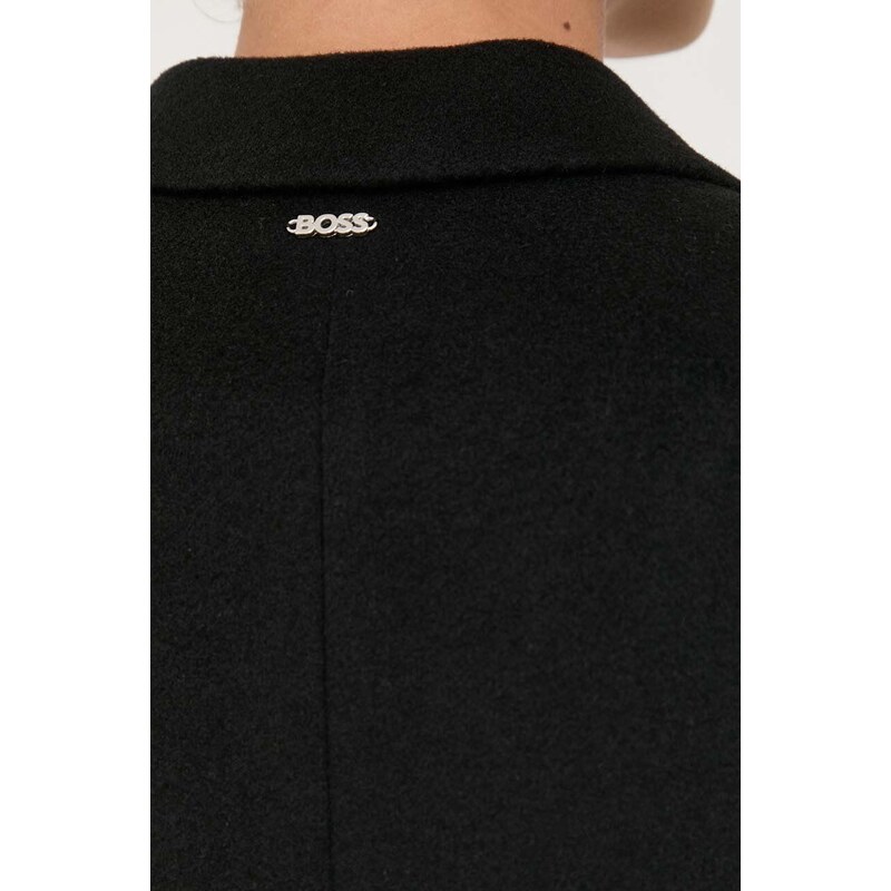 BOSS palton de lana culoarea negru, de tranzitie