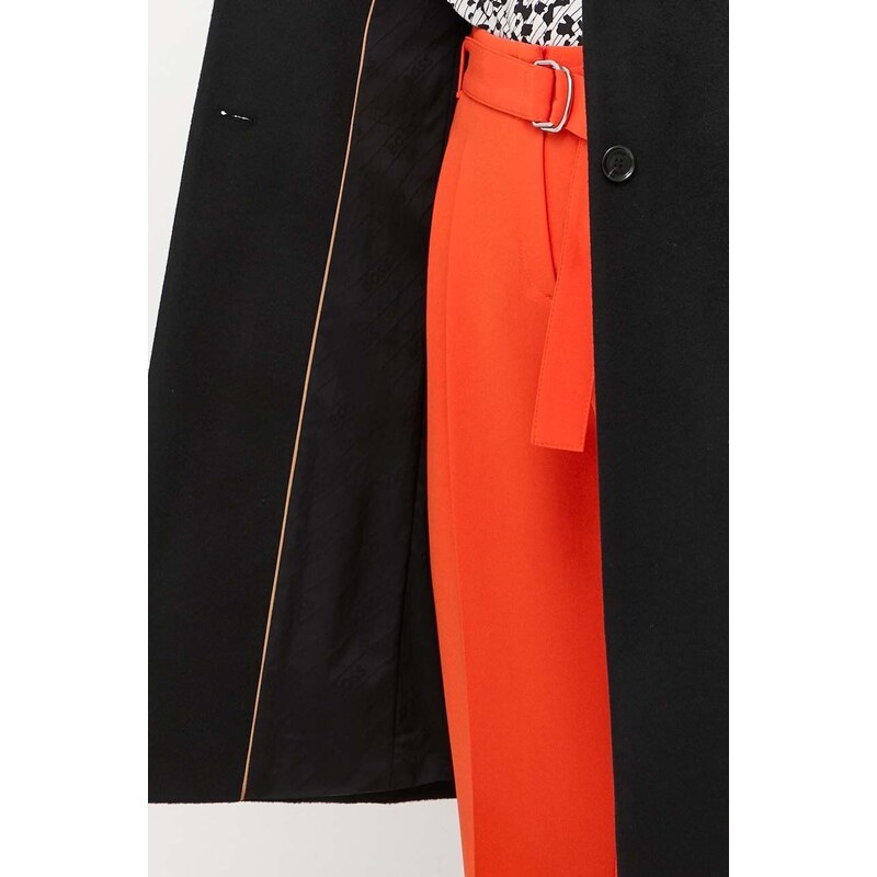BOSS palton de lana culoarea negru, de tranzitie