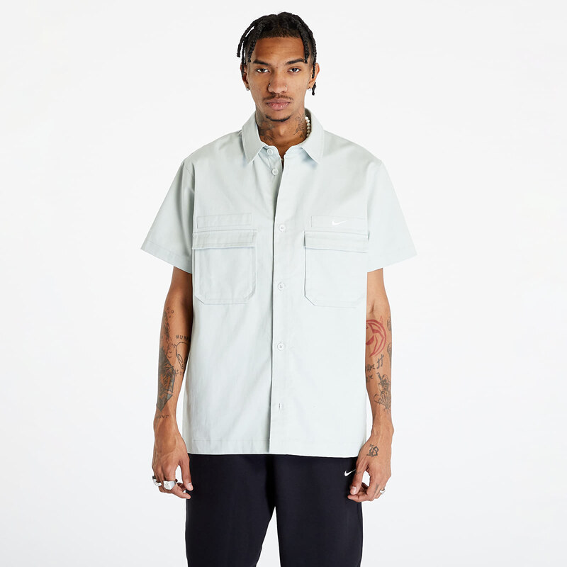 Bluză pentru bărbați Nike Life Woven Military Short-Sleeve Button-Down Shirt Light Silver/ White