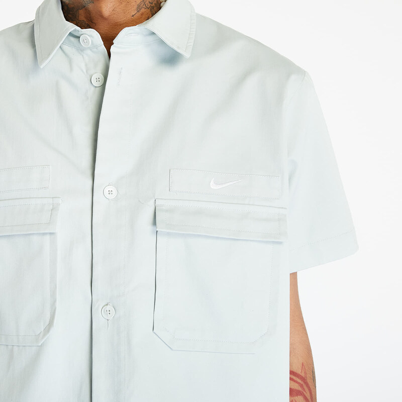 Bluză pentru bărbați Nike Life Woven Military Short-Sleeve Button-Down Shirt Light Silver/ White
