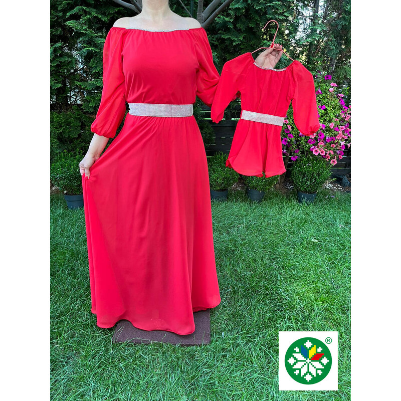 HT Set rochie lunga Ecaterina rosie