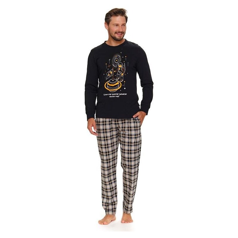 DN Nightwear Pijamale bărbați Cosmo negru cu cosmonaut
