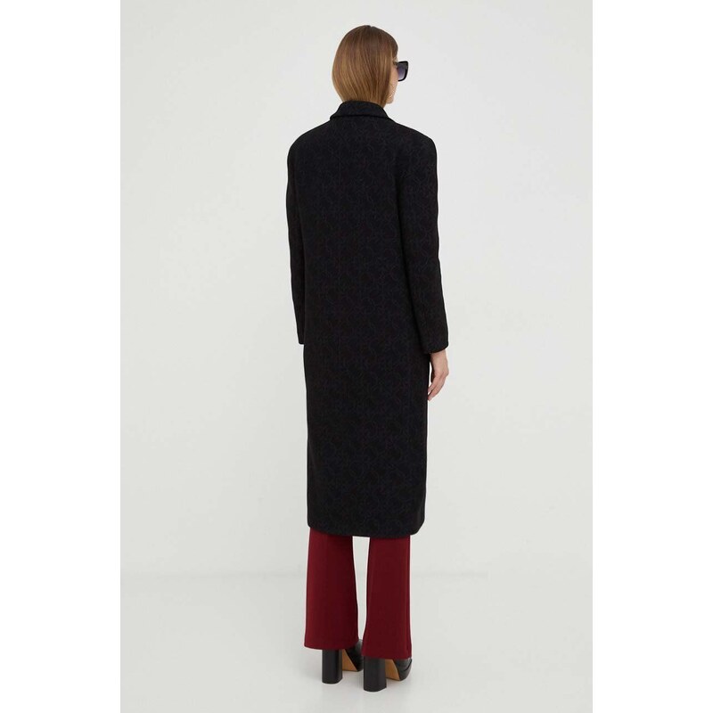 Pinko palton de lana culoarea negru, de tranzitie, cu doua randuri de nasturi
