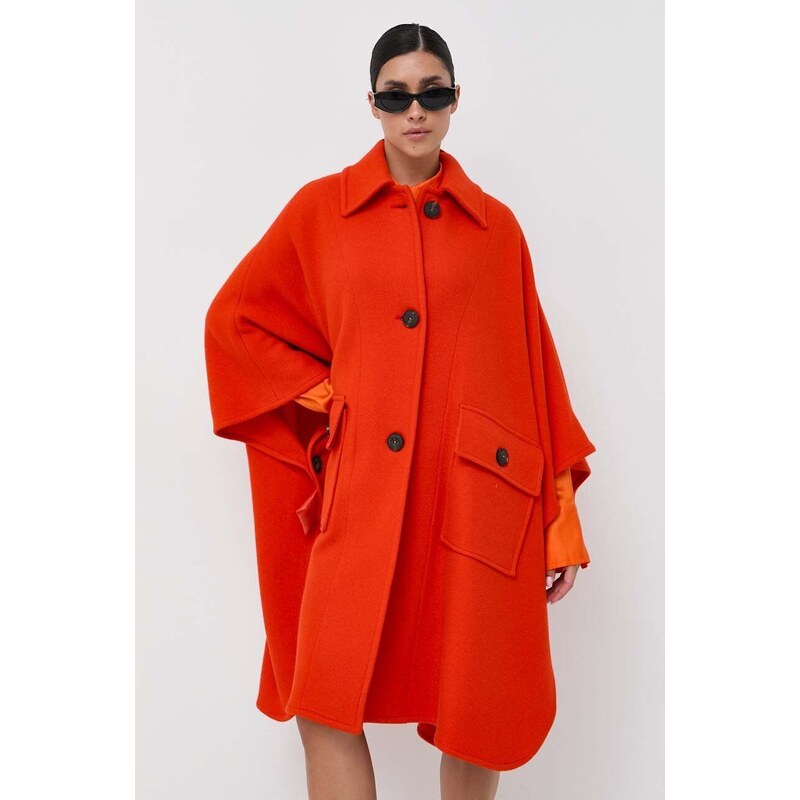 Pinko poncho de lana culoarea portocaliu, de tranzitie, oversize