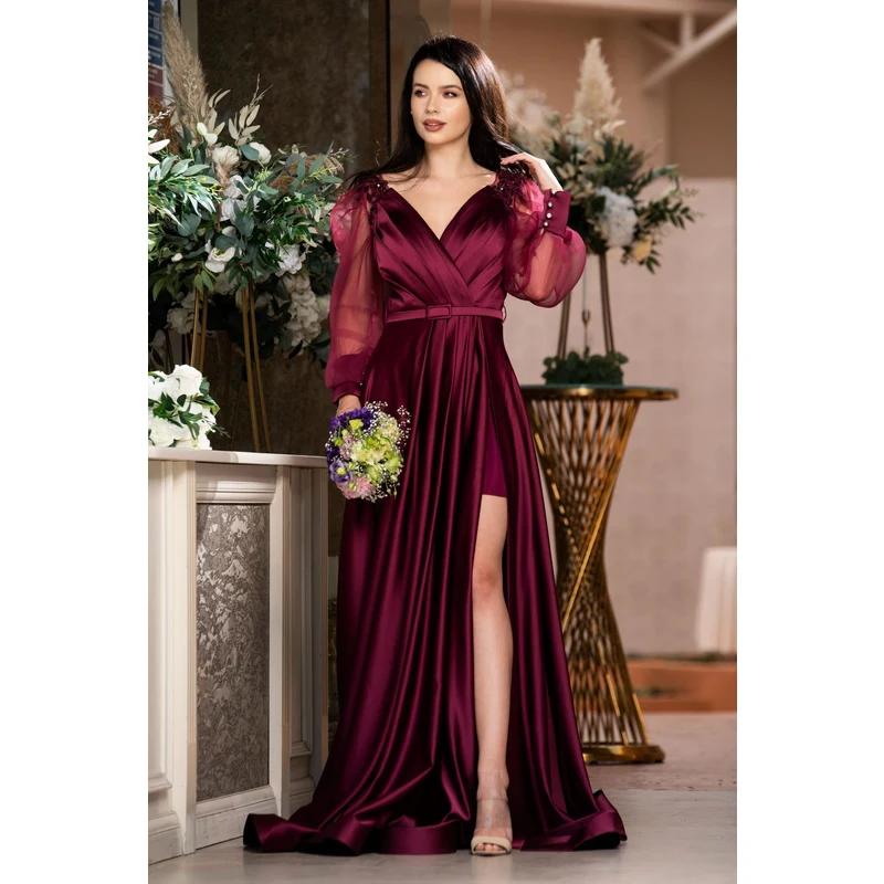 Inpuff Rochie de seara Eliana magenta satinata cu aplicatii pretioase InPuff ...