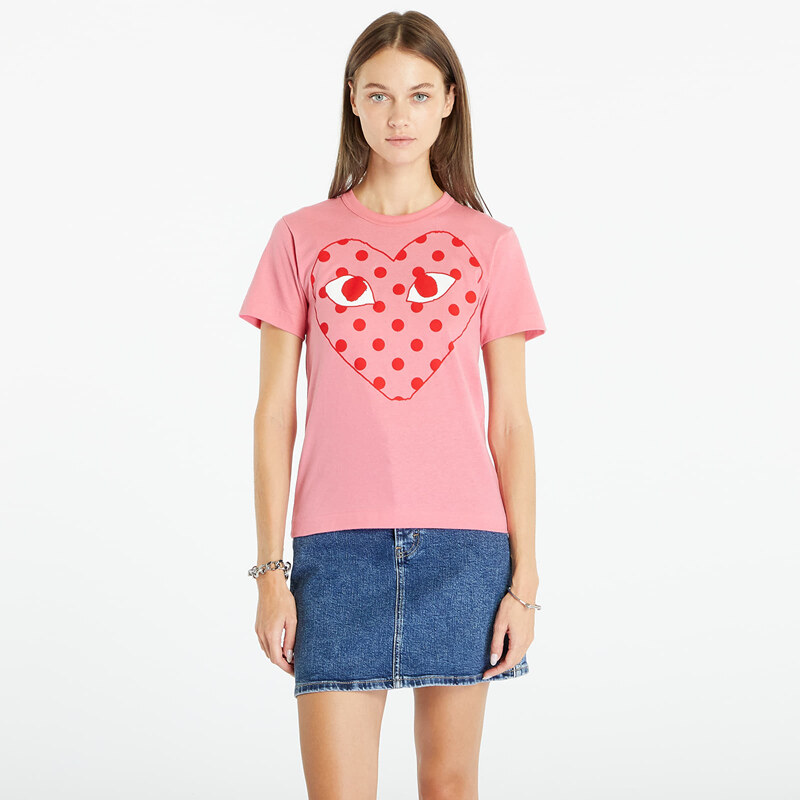 Tricou pentru femei Comme des Garçons PLAY Heart Logo Short Sleeve Tee Pink