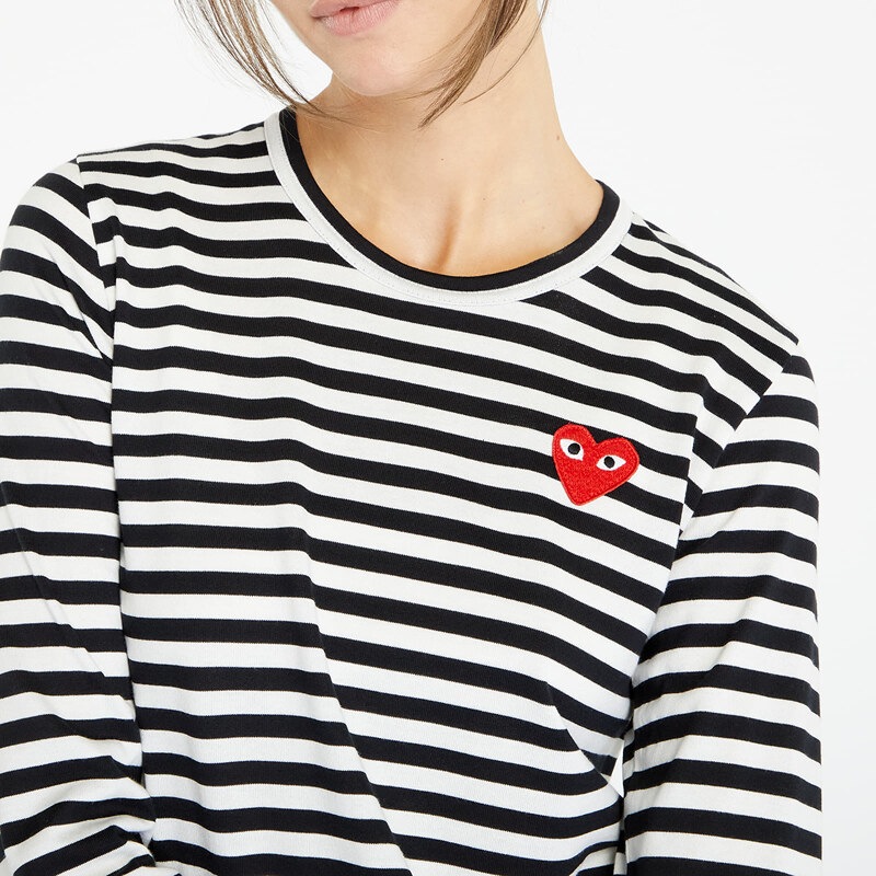 Tricou pentru femei Comme des Garçons PLAY Heart Logo Long Sleeve Tee Black/ White