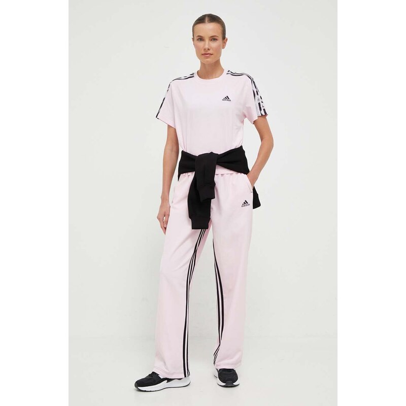 adidas pantaloni de trening culoarea roz, cu imprimeu