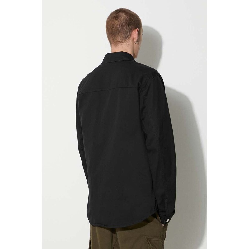 Han Kjøbenhavn cămașă din bumbac bărbați, culoarea negru, cu guler clasic, regular