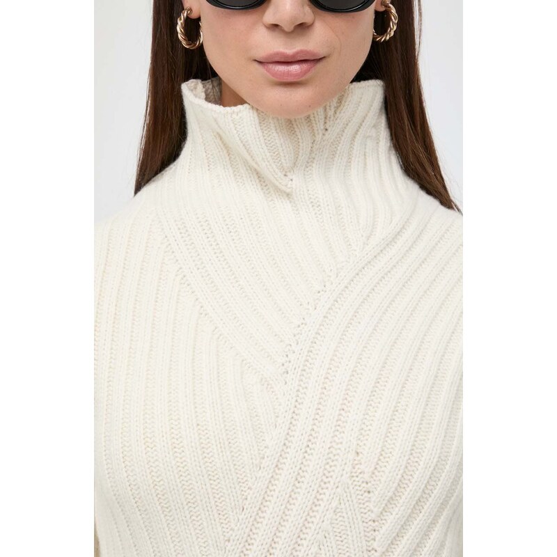 BOSS pulover de lana femei, culoarea bej, călduros, cu turtleneck