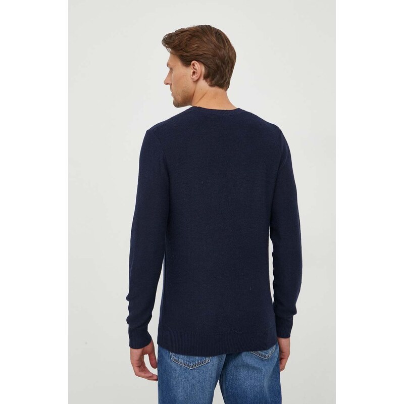 Guess pulover din amestec de lana barbati, culoarea albastru marin