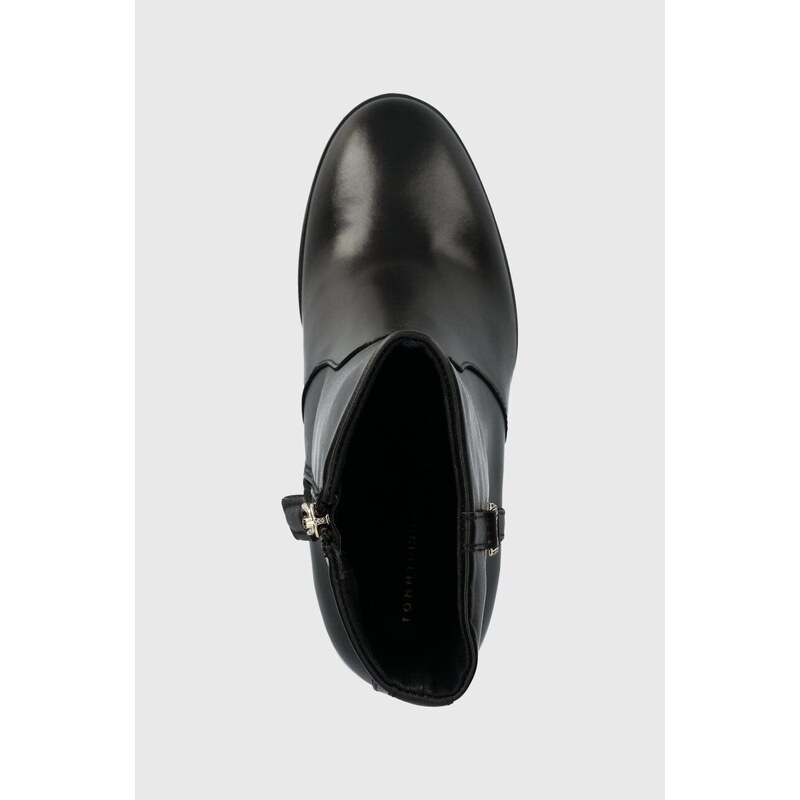 Tommy Hilfiger cizme de piele FEMININE TH HARDWARE BOOTIE femei, culoarea negru, cu toc drept, FW0FW07540