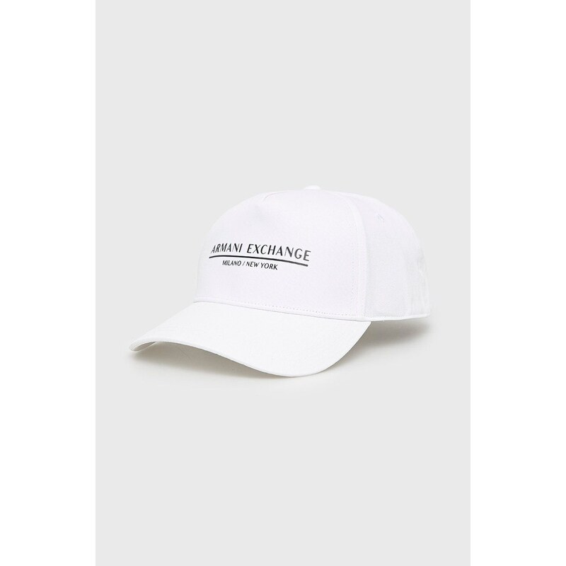 Armani Exchange șapcă din bumbac culoarea alb, cu imprimeu