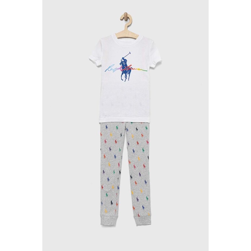 Polo Ralph Lauren pijamale de bumbac pentru copii culoarea gri, modelator