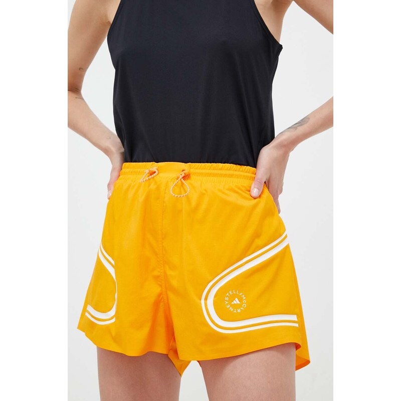 adidas by Stella McCartney pantaloni scurți de alergare TruePace culoarea portocaliu, cu imprimeu, high waist